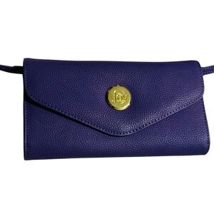 Joy Mangano Smart Purple Leather Crossbody Wallet RFID Security-Flaw Stain C-pic